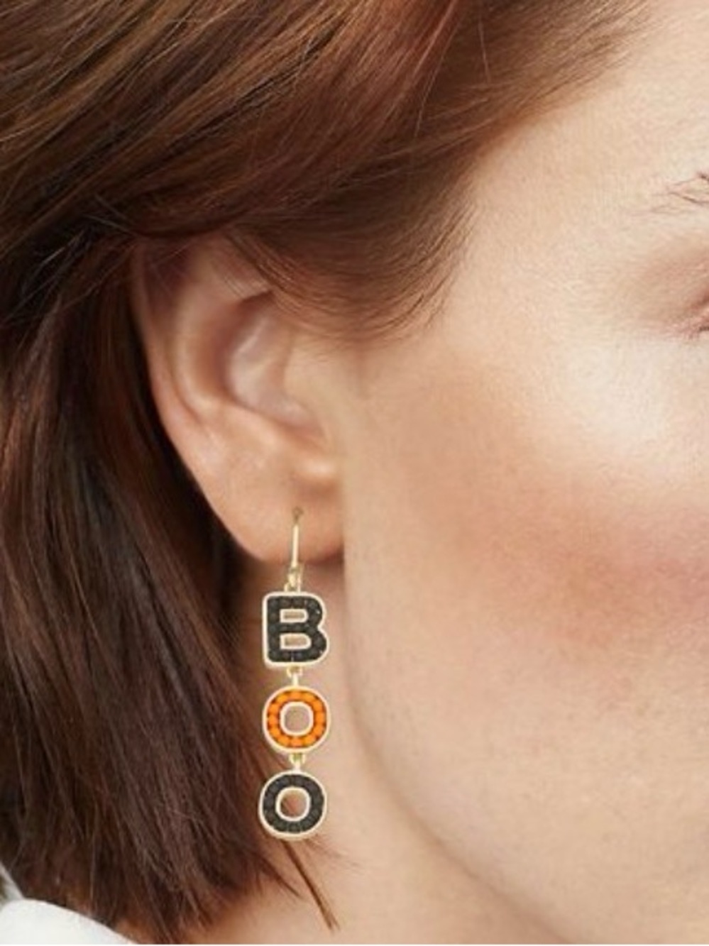 Napier Halloween BOO Dangle Earrings with Black rand Orange Accents - Picture 3 of 3